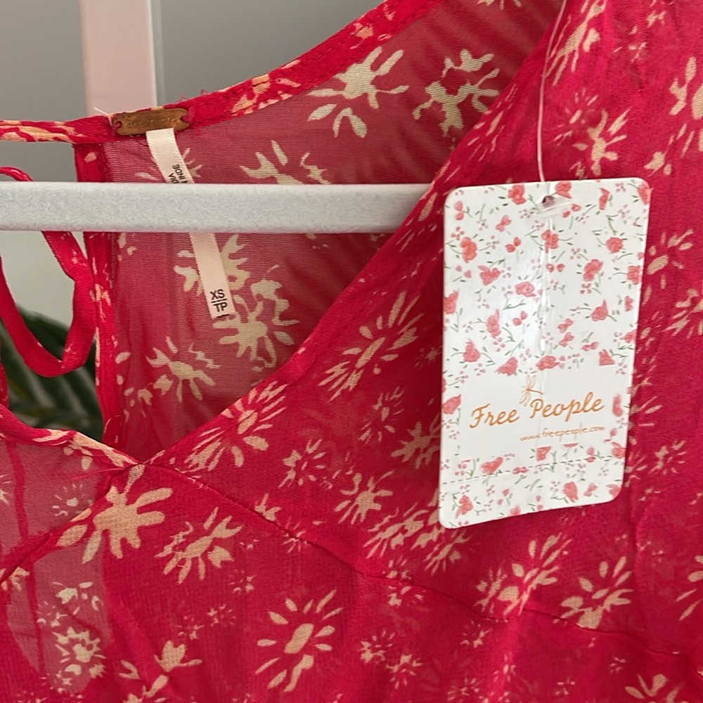 FREE PEOPLE WALLFLOWER PRINTED MIDI DRESS, RASPBERRY COMBO‎ - Picture 3 of 4
